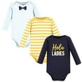 thumbnail image 1 of Hudson Baby Infant Boy Cotton Long-Sleeve Bodysuits, Hola Ladies 3-Pack, 9-12 Months, 1 of 5