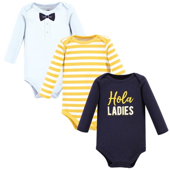 Hudson Baby Infant Boy Cotton Long-Sleeve Bodysuits, Hola Ladies 3-Pack, 9-12 Months