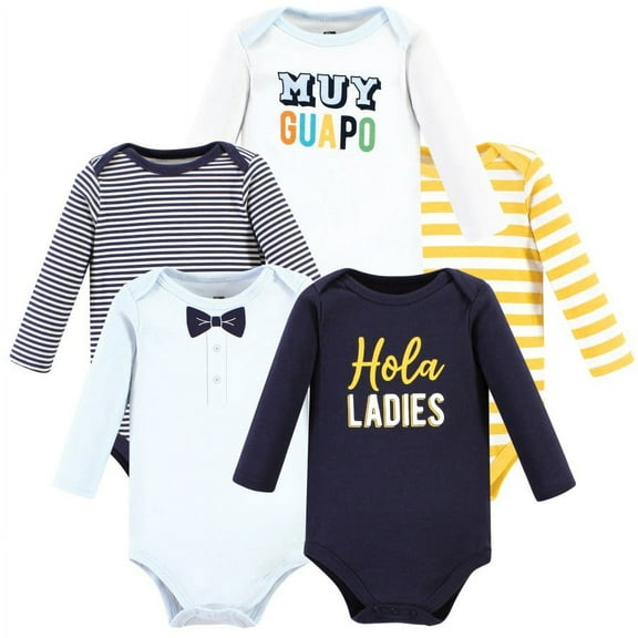 Hudson Baby Infant Boy Cotton Long-Sleeve Bodysuits, Hola Ladies 5-Pack, 12-18 Months