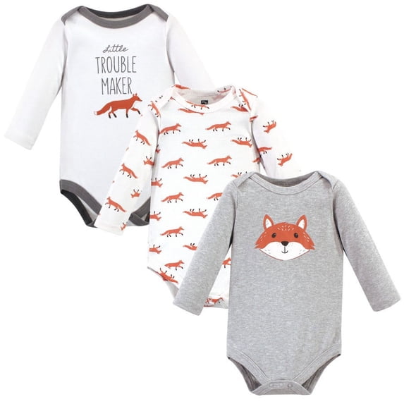 Hudson Baby Cotton Long-Sleeve Bodysuits, 3- Pack, Newborn- 24 Months