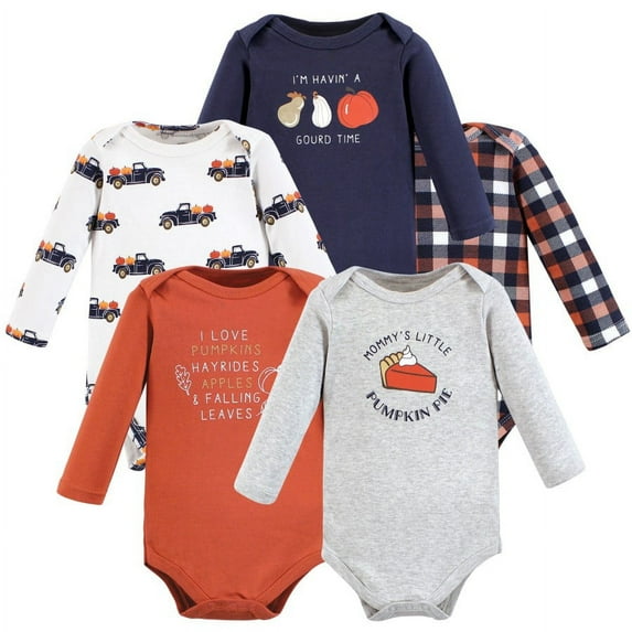 Hudson Baby Infant Boy Cotton Long-Sleeve Bodysuits, Pumpkin Pie, 6-9 Months