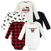 Hudson Baby Infant Boy Cotton Long-Sleeve Bodysuits, Winter Moose 5-Pack, 0-3 Months