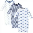 thumbnail image 1 of Hudson Baby Infant Boy Cotton Long-Sleeve Gowns 3pk, Blue Whales, 0-6 Months, 1 of 4
