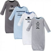 Hudson Baby Infant Boy Cotton Long-Sleeve Gowns 4pk, Handsome Fella, 0-6 Months