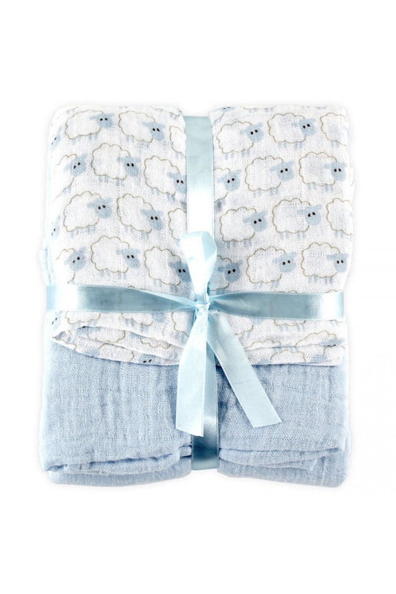 Infant Boy Cotton Muslin Swaddle Blankets, Blue Sheep, One Size