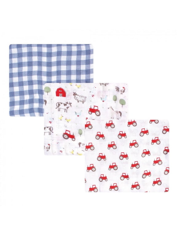 Infant Boy Cotton Muslin Swaddle Blankets, Boy Farm Animals, One Size
