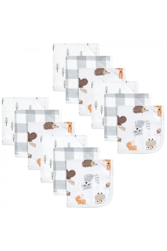 Infant Boy Cotton Muslin Washcloths, Woodland, One Size