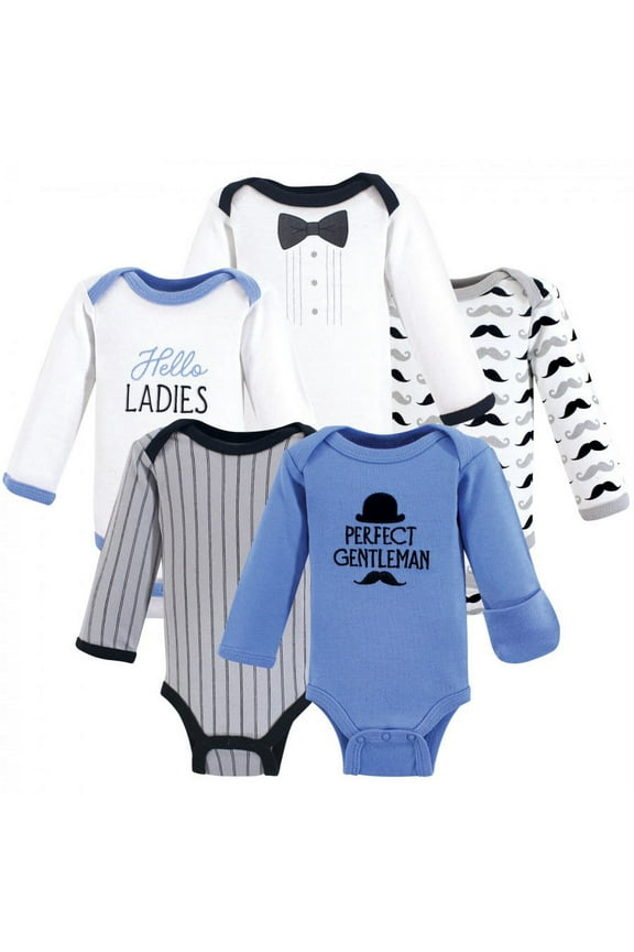 Infant Boy Cotton Preemie Long-Sleeve Bodysuits 5pk, Perfect Gentleman, Preemie