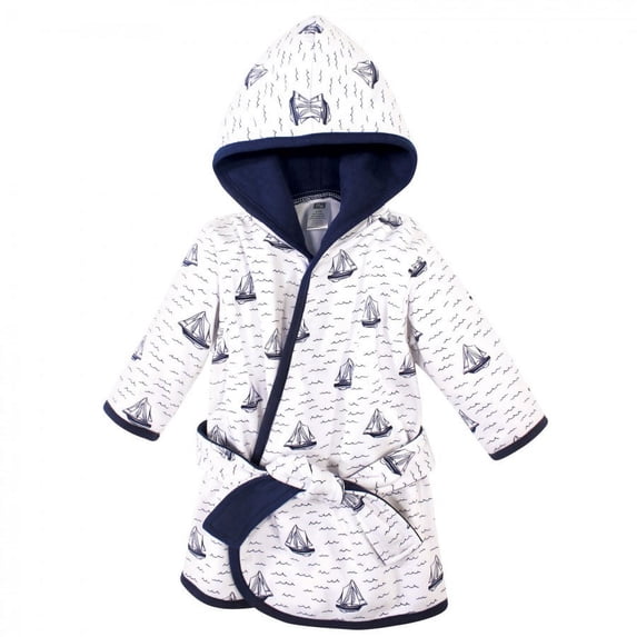 Hudson Baby Infant Boy Cotton Rich Bathrobe, Sailboat, 0-9M