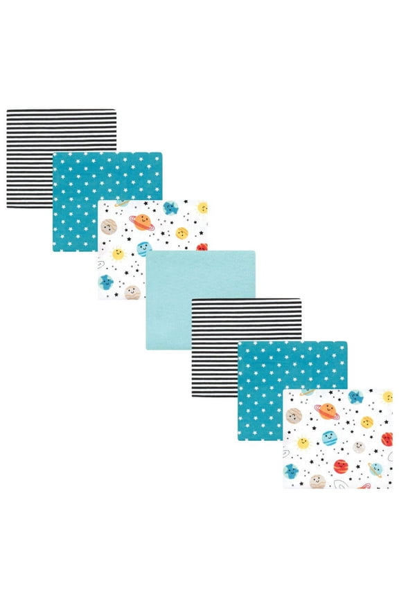 Infant Boy Cotton Rich Flannel Receiving Blankets Bundle, Happy Planets, One Size