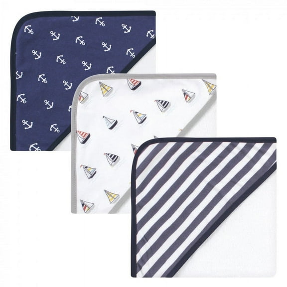 Hudson Baby Infant Boy Cotton Rich Hooded Towels, Captain, One Size