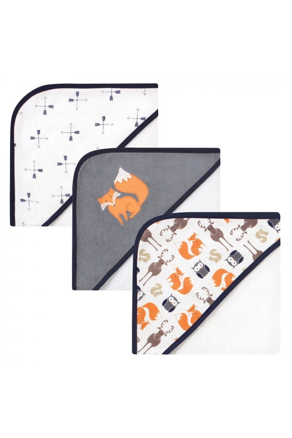 Infant Boy Cotton Rich Hooded Towels, Orange Fox, One Size