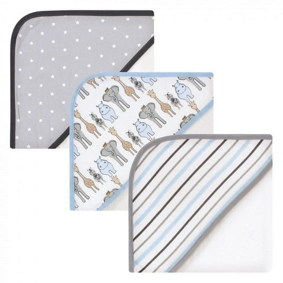 Hudson Baby Infant Boy Cotton Rich Hooded Towels, Royal Safari, One Size