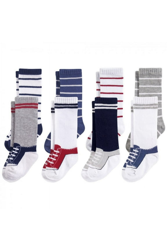 Infant Boy Cotton Rich Knee-High Socks, Sneaker Blue Red, 0-6 Months