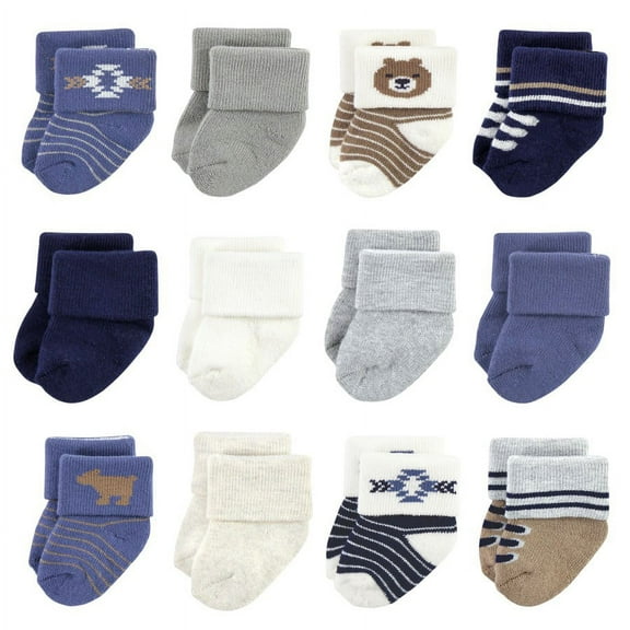 Hudson Baby Infant Boy Cotton Rich Newborn and Terry Socks, Bear 12-Pack, 6-12 Months