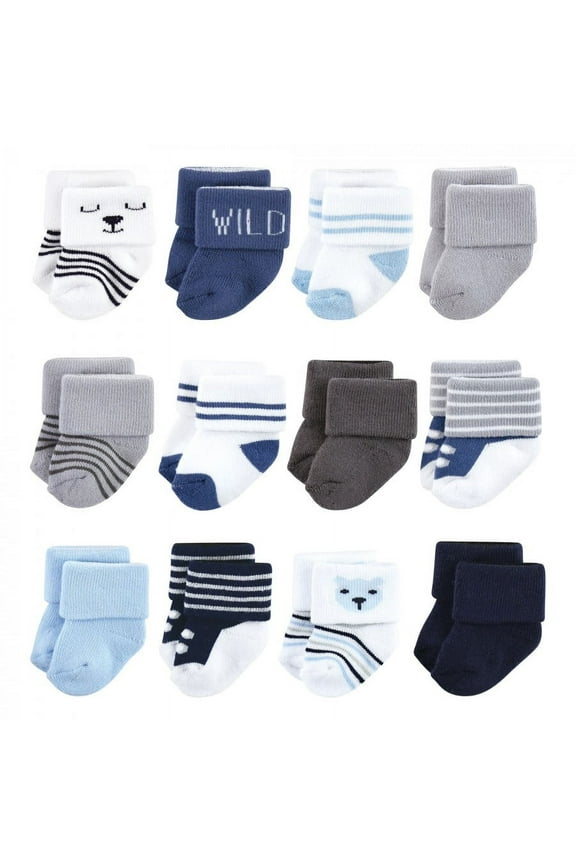 Infant Boy Cotton Rich Newborn and Terry Socks, Bear Boy 12Pk, 0-6 Months