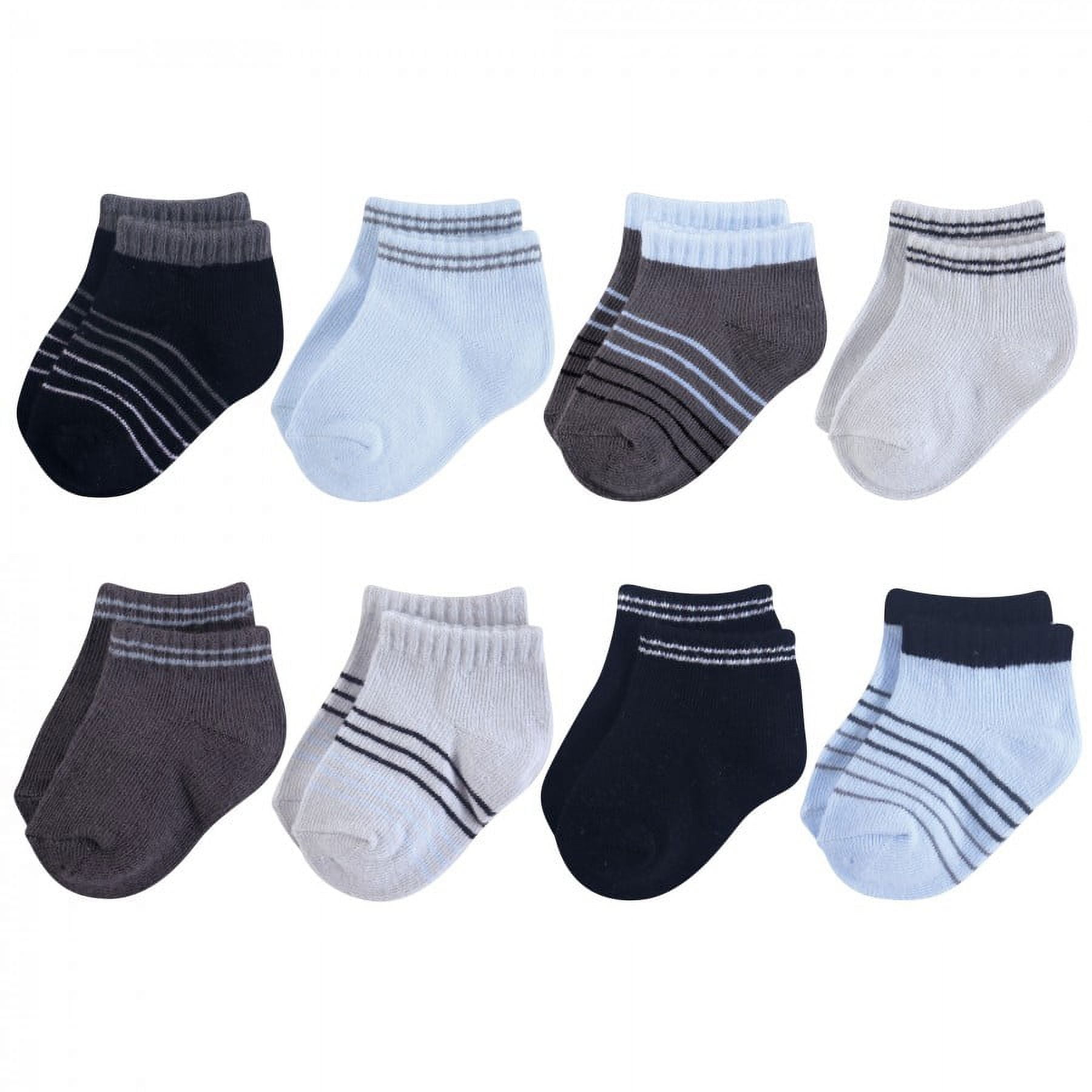 Hudson Baby Infant Boy Cotton Rich Newborn and Terry Socks, Blue Black, 12-24 Months