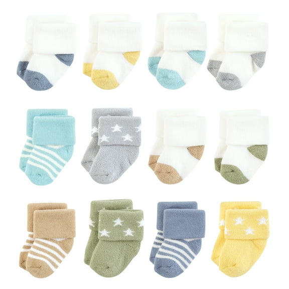 Hudson Baby Infant Boy Cotton Rich Newborn and Terry Socks, Boy Asst Stars, 0-6 Months
