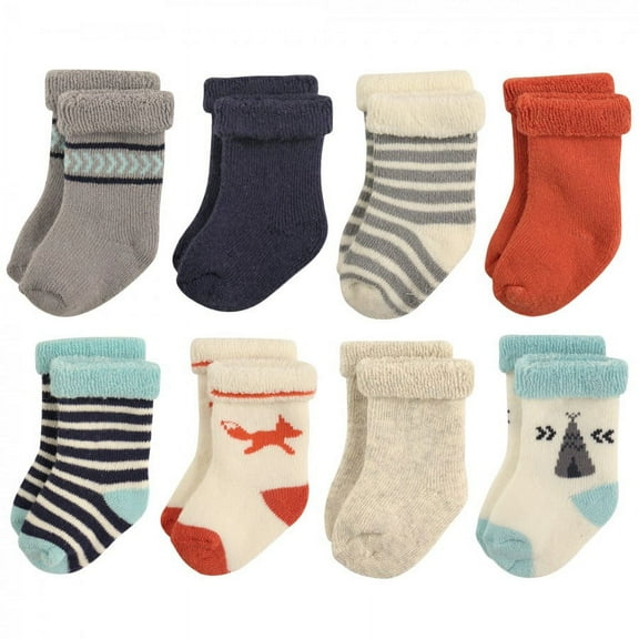 Hudson Baby Infant Boy Cotton Rich Newborn and Terry Socks, Boy Fox, 0-6 Months