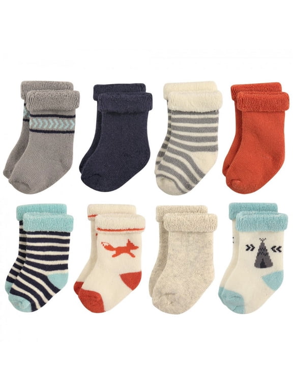 Infant Boy Cotton Rich Newborn and Terry Socks, Boy Fox, 0-6 Months