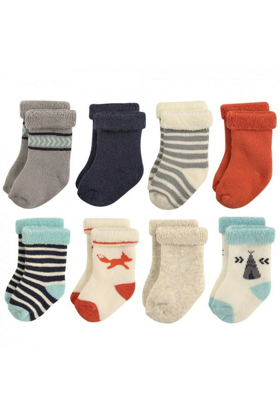 Infant Boy Cotton Rich Newborn and Terry Socks, Boy Fox, 0-6 Months