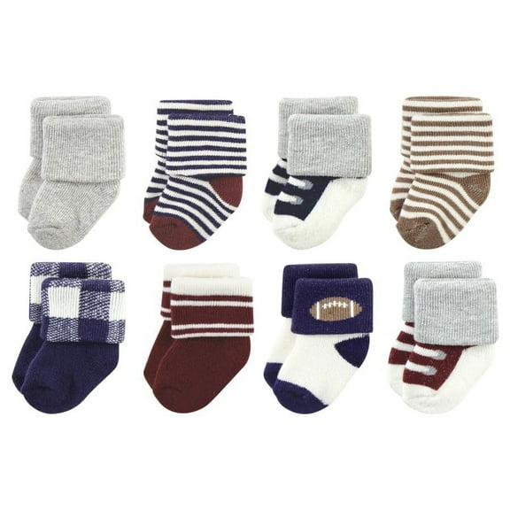 Hudson Baby Infant Boy Cotton Rich Newborn and Terry Socks, Football, 0-6 Months