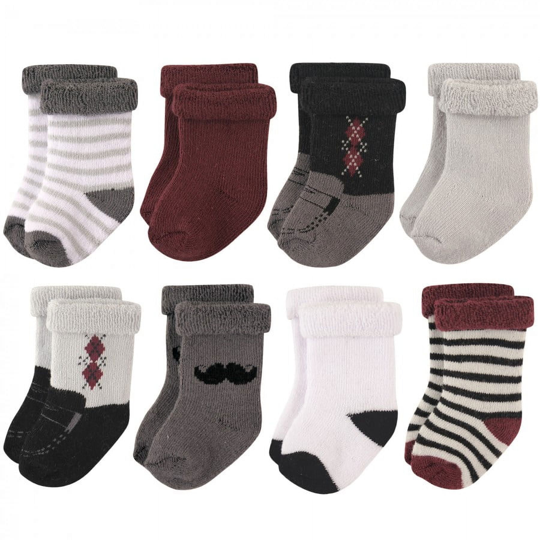 Hudson Baby Infant Boy Cotton Rich Newborn and Terry Socks, Gentleman Burgundy, 12-24 Months
