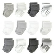 Hudson Baby Infant Boy Cotton Rich Newborn and Terry Socks, Gray Stripe 12 Pack, 6-12 Months