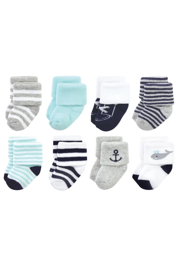 Infant Boy Cotton Rich Newborn and Terry Socks, Mint Whale, 0-6 Months