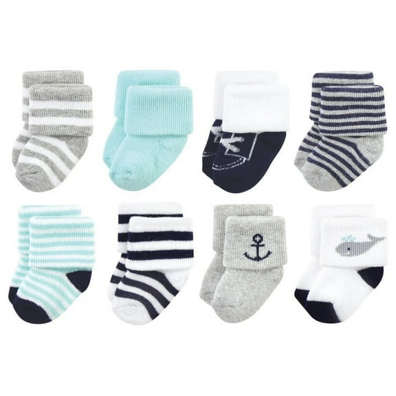 Hudson Baby Infant Boy Cotton Rich Newborn and Terry Socks, Mint Whale, 6-12 Months