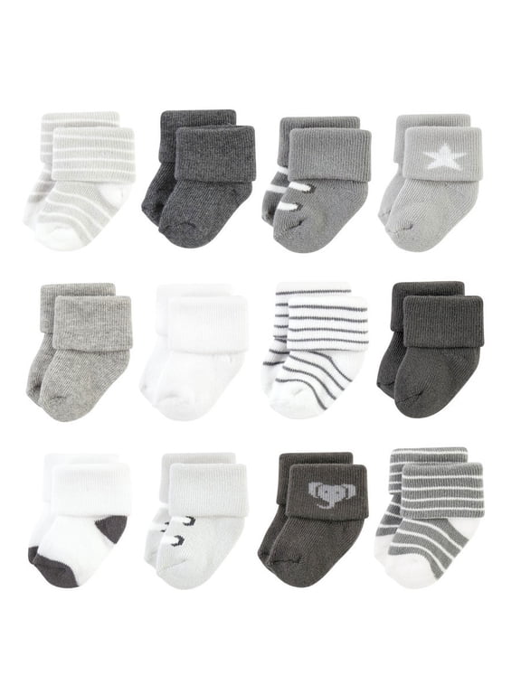 Infant Boy Cotton Rich Newborn and Terry Socks, Modern Elephant, 0-6 Months