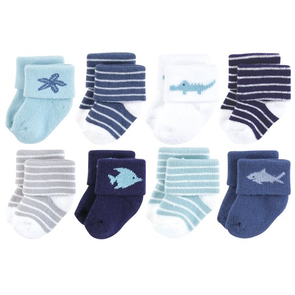 Hudson Baby Infant Boy Cotton Rich Newborn and Terry Socks, Ocean Friends, 0-6 Months