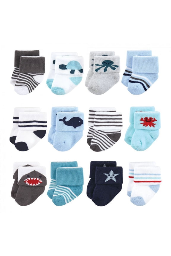 Infant Boy Cotton Rich Newborn and Terry Socks, Sea Creatures 12Pk, 0-6 Months