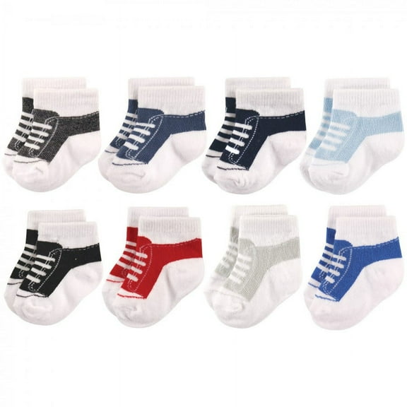 Hudson Baby Infant Boy Cotton Rich Newborn and Terry Socks, Sneaker Black Blue, 0-6 Months