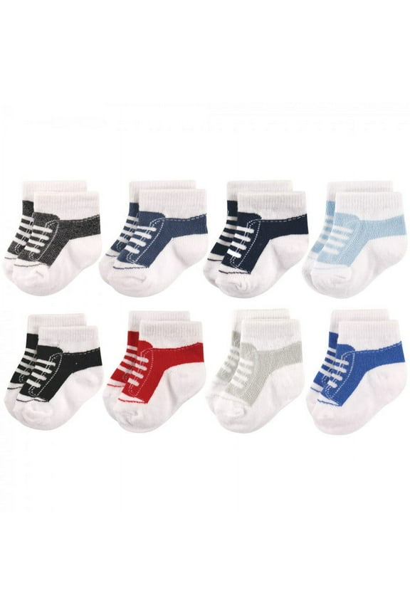 Infant Boy Cotton Rich Newborn and Terry Socks, Sneaker Black Blue, 12-24 Months