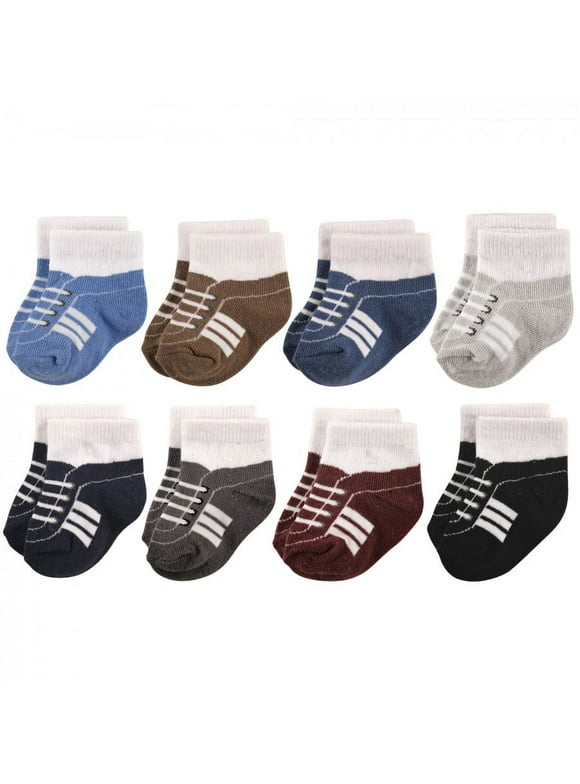 Hudson Baby Infant Boy Cotton Rich Newborn and Terry Socks, Sneaker Navy Gray, 0-6 Months