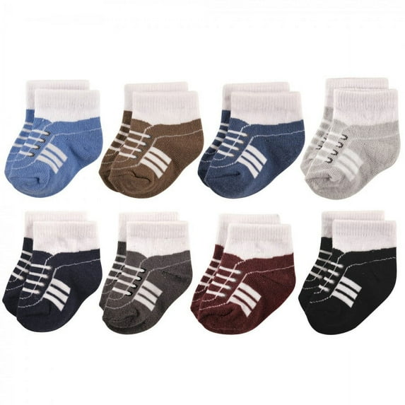 Hudson Baby Infant Boy Cotton Rich Newborn and Terry Socks, Sneaker Navy Gray, 0-6 Months