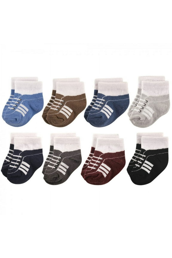 Infant Boy Cotton Rich Newborn and Terry Socks, Sneaker Navy Gray, 6-12 Months