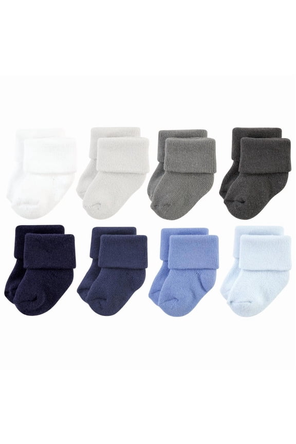 Infant Boy Cotton Rich Newborn and Terry Socks, Solid Blue Gray 8 Pack Terry, 0-6 Months
