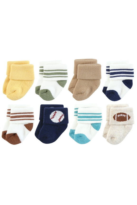 Infant Boy Cotton Rich Newborn and Terry Socks, Sports Stripes, 0-6 Months