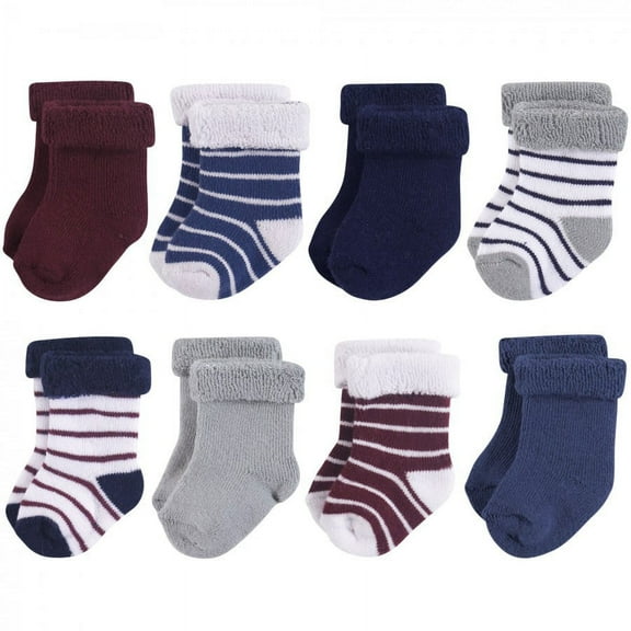 Hudson Baby Infant Boy Cotton Rich Newborn and Terry Socks, Stripe Boy, 12-24 Months