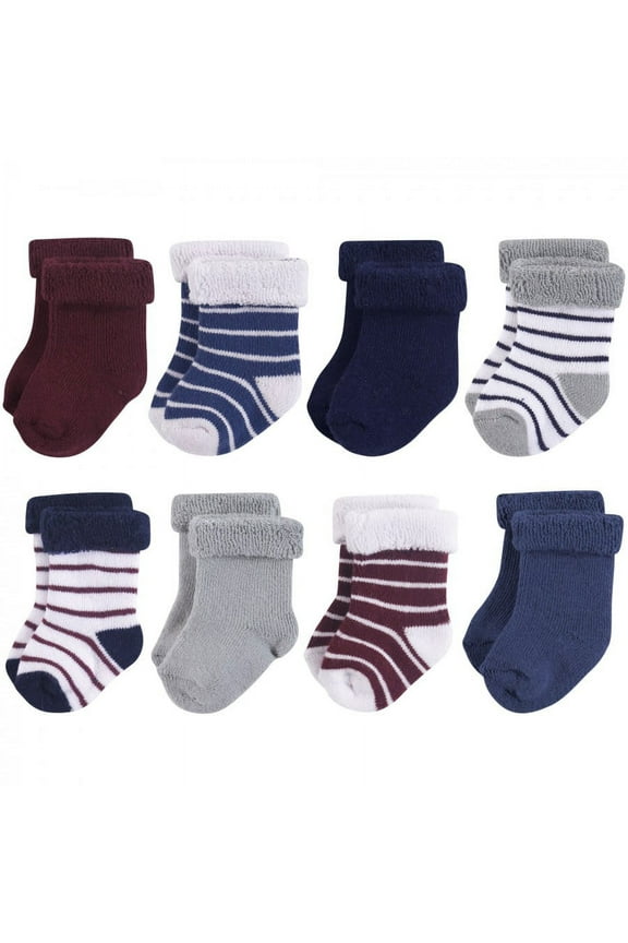 Infant Boy Cotton Rich Newborn and Terry Socks, Stripe Boy, 6-12 Months