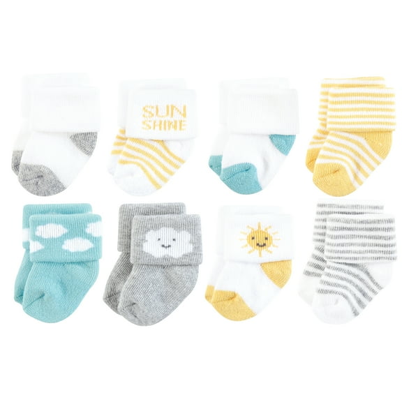 Hudson Baby Infant Boy Cotton Rich Newborn and Terry Socks, Sunshine And Clouds, 0-6 Months