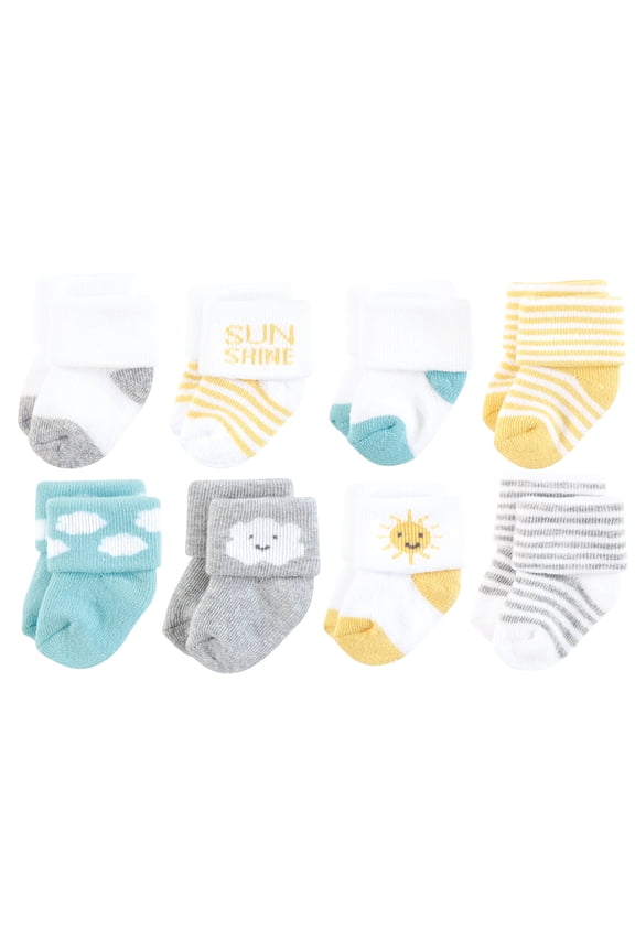 Infant Boy Cotton Rich Newborn and Terry Socks, Sunshine And Clouds, 0-6 Months