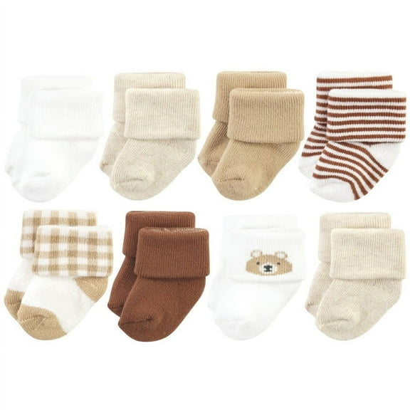 Hudson Baby Infant Boy Cotton Rich Newborn and Terry Socks, Teddy Bear, 0-6 Months