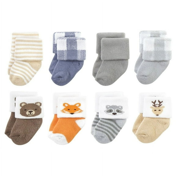 Hudson Baby Infant Boy Cotton Rich Newborn and Terry Socks, Woodland, 0-6 Months
