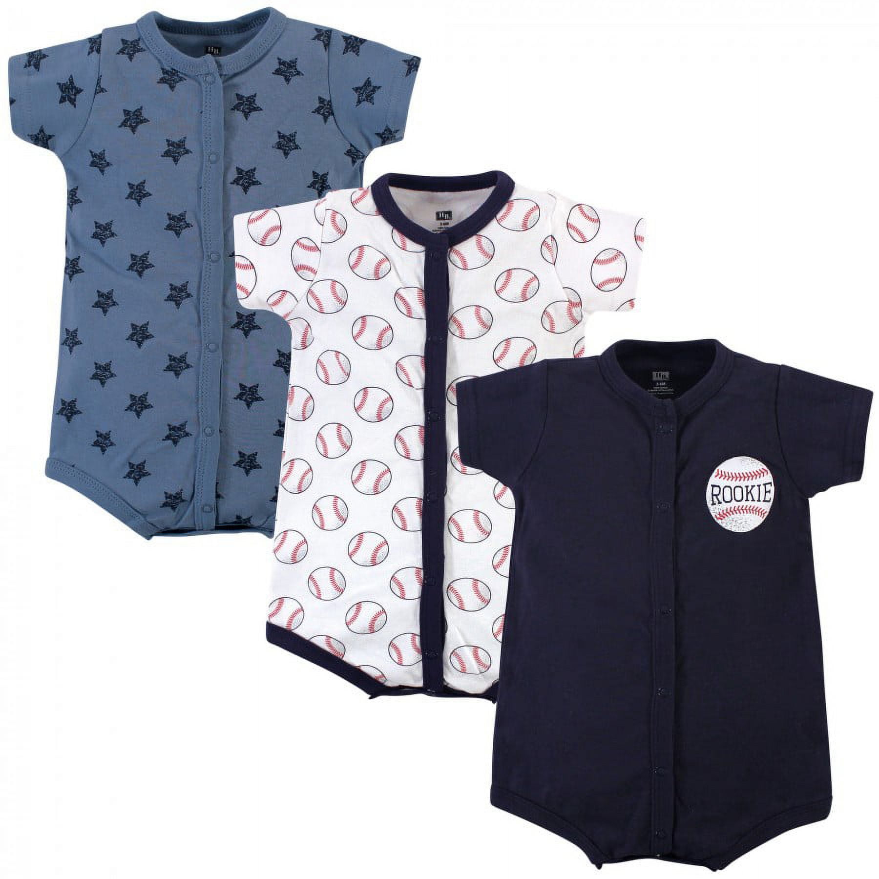 Hudson Baby Infant Boy Cotton Rompers 3pk, Baseball, 12-18 Months ...