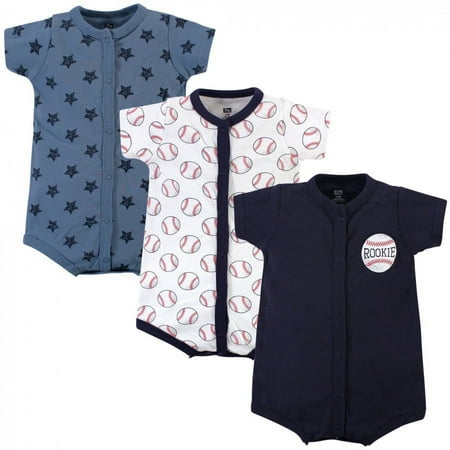 Hudson Baby Infant Boy Cotton Rompers 3pk, Baseball, 18-24 Months