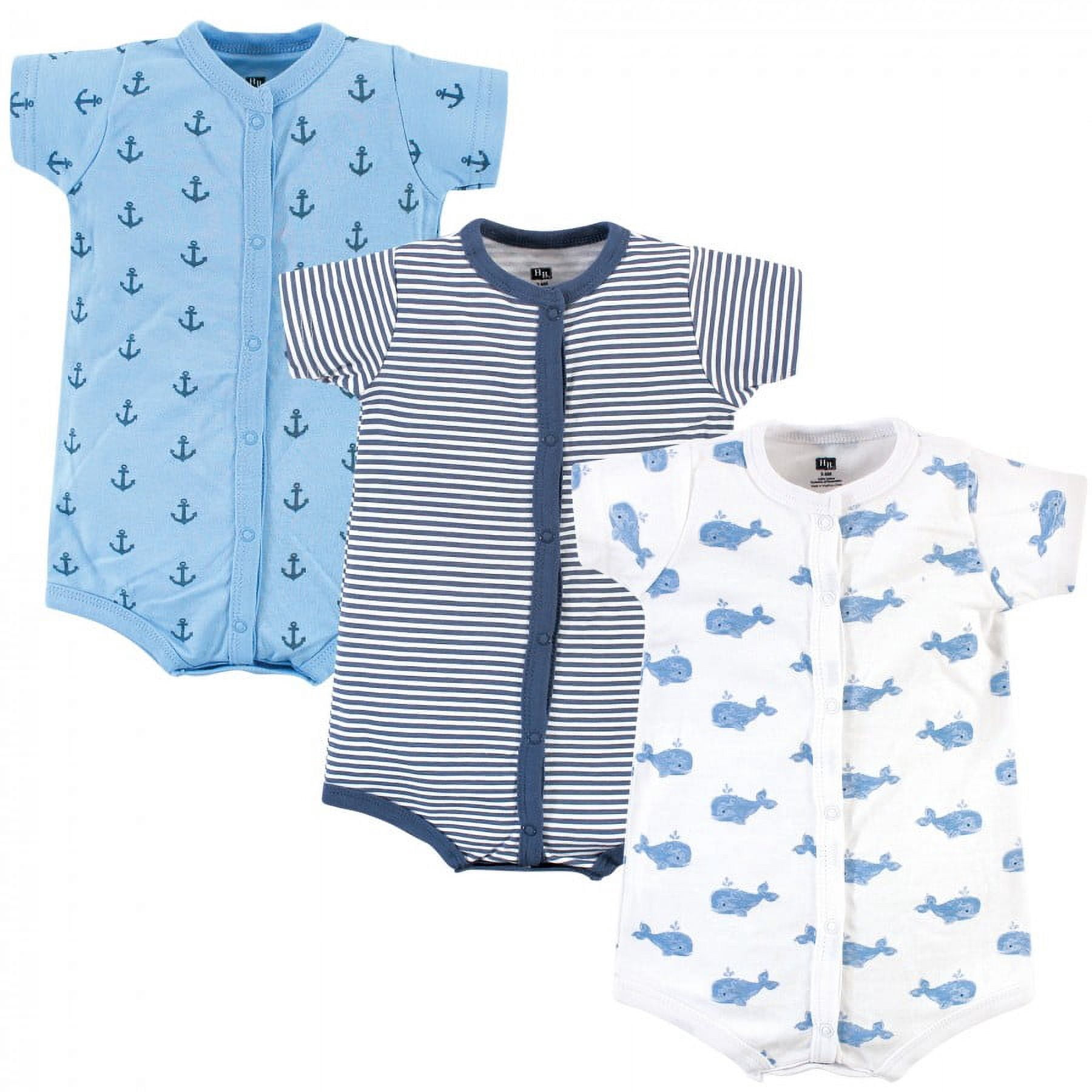 Hudson Baby Infant Boy Cotton Rompers 3pk, Blue Whale, 3-6 Months ...