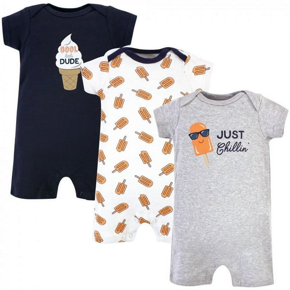Hudson Baby Infant Boy Cotton Rompers 3pk, Chillin Popsicle, 12-18 Months